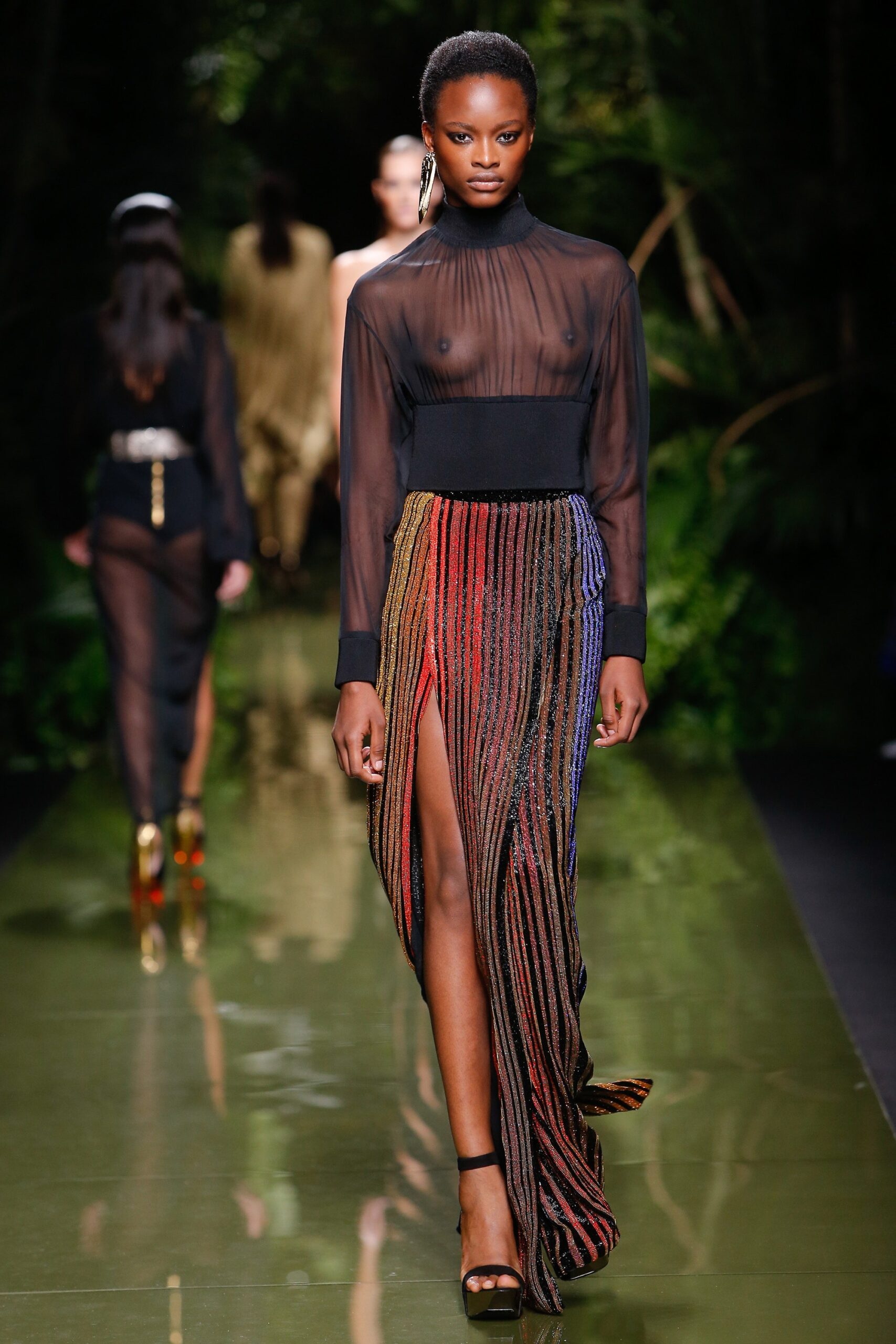multi silk asymmetric fitted tiered flowing skirt
