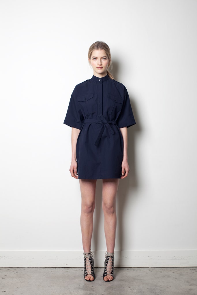 blue belted mini dress with strappy shoes