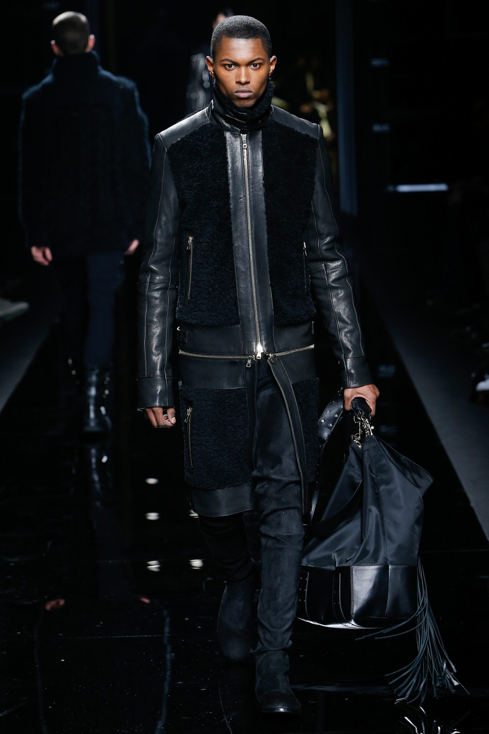 black leather coat and pants