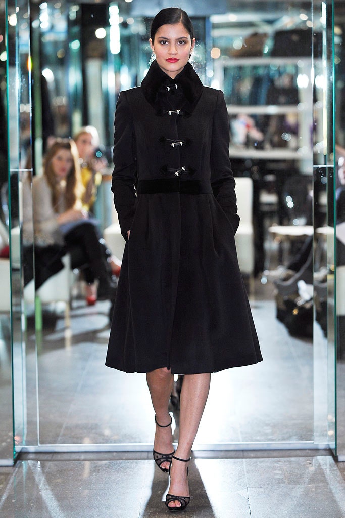 black wool midi coat with strappy shoes
