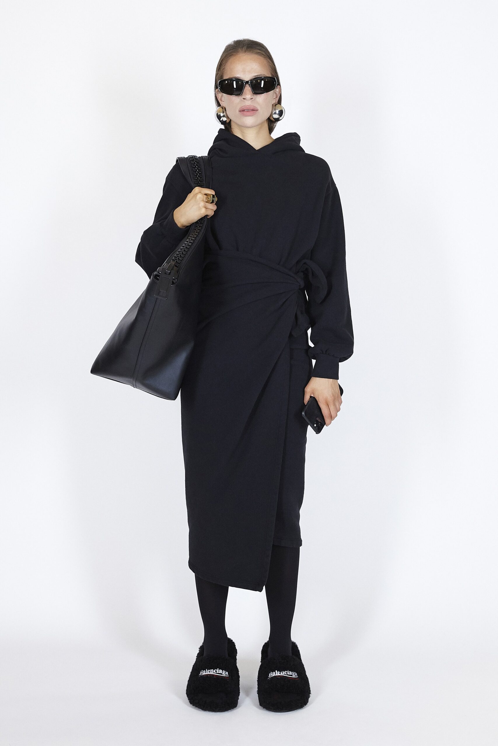 black relaxed hooded dress