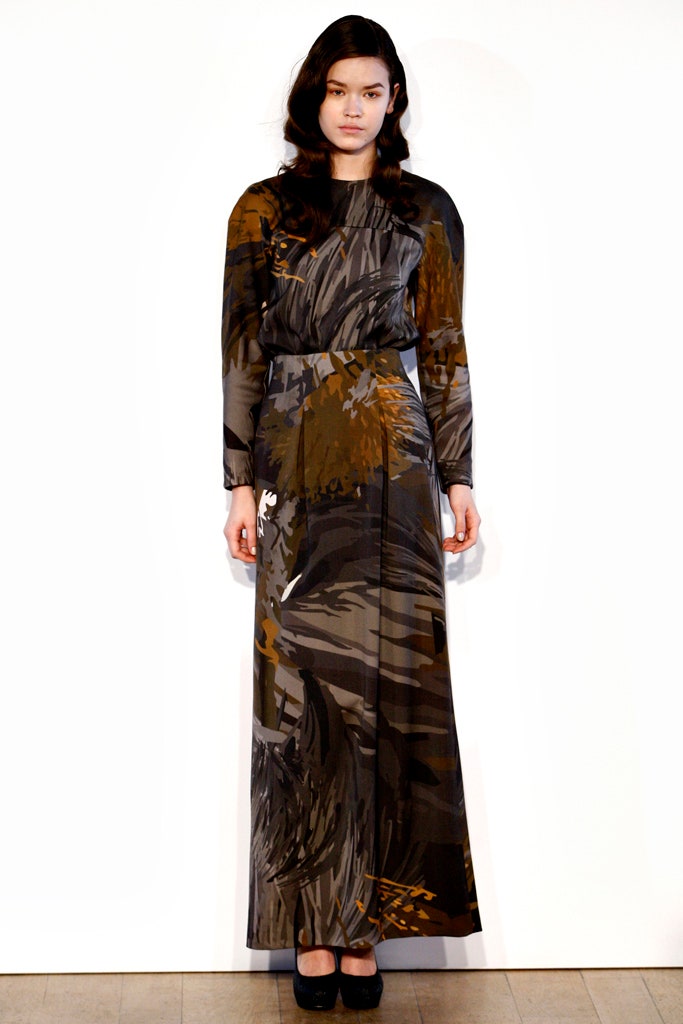 brown green black printed gown
