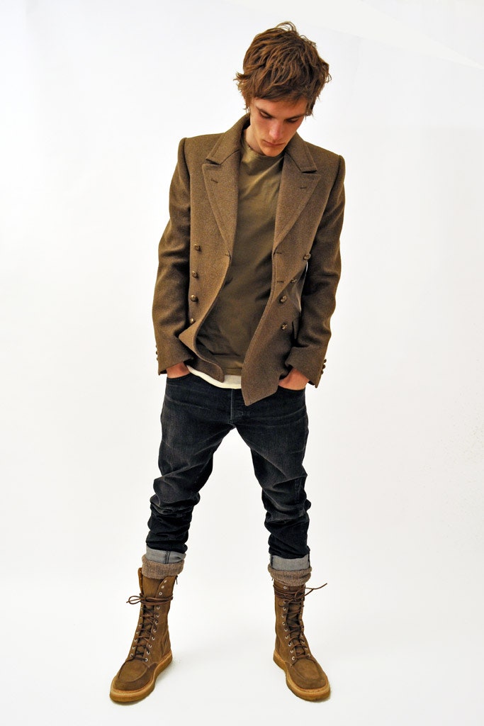 brown tailored jacket with t-shirt and jeans