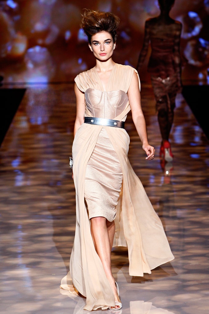 beige silk sleeveless dress