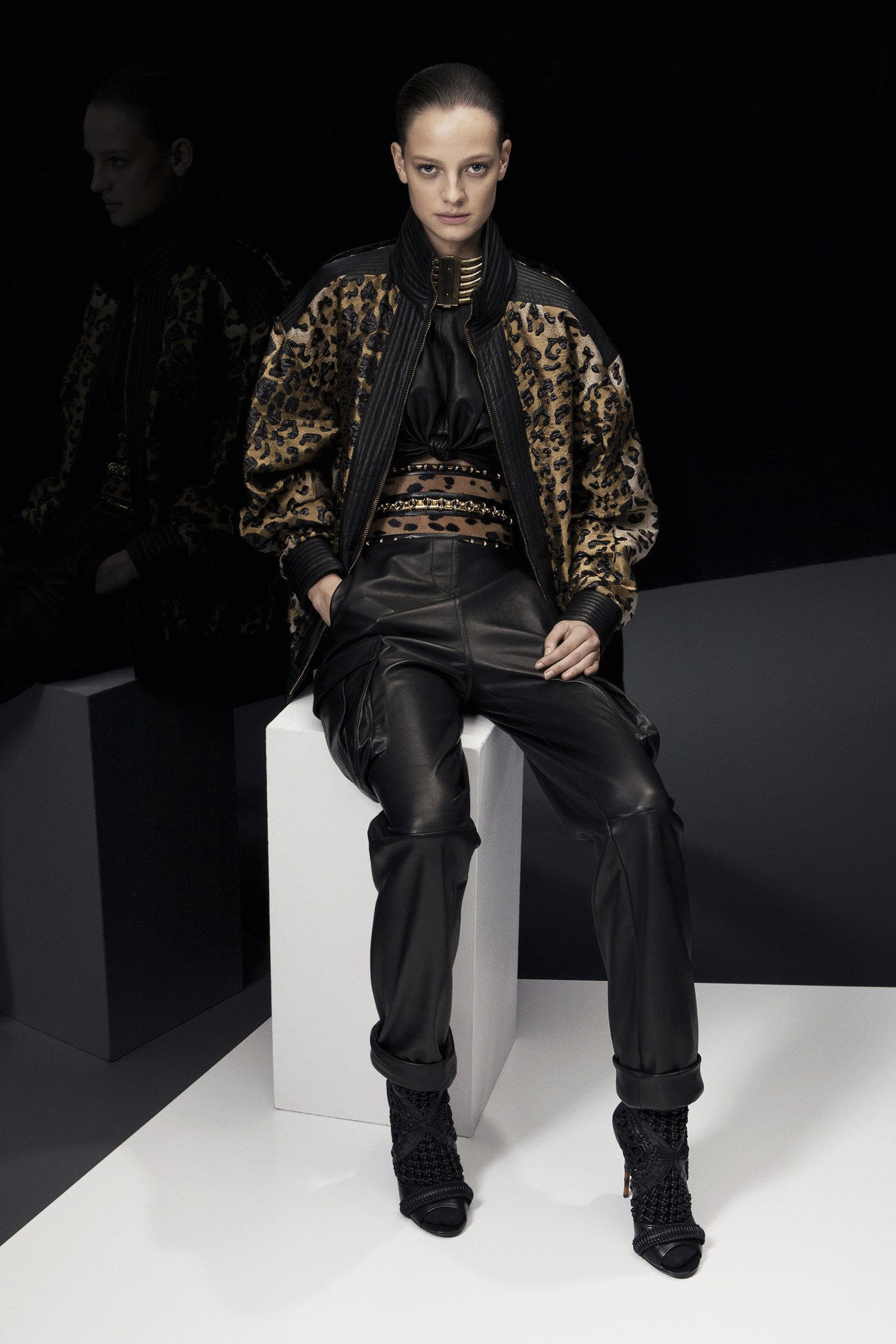 black leather jacket and pants