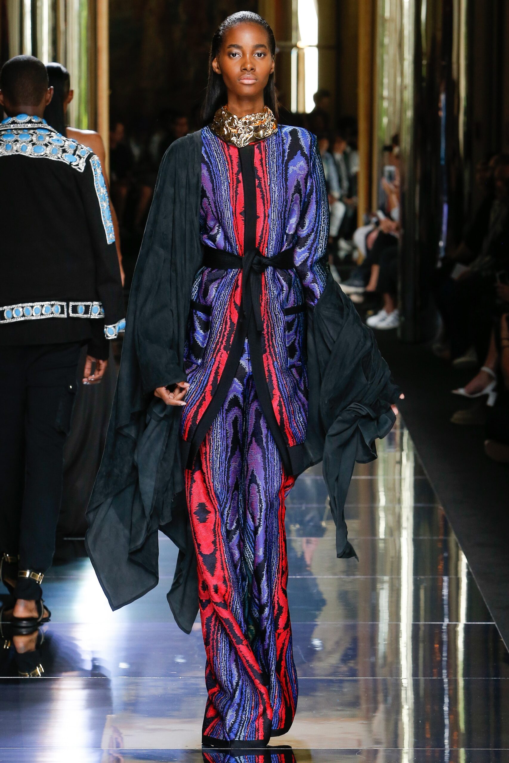 purple silk long-sleeve v-neck fitted layered maxi dress