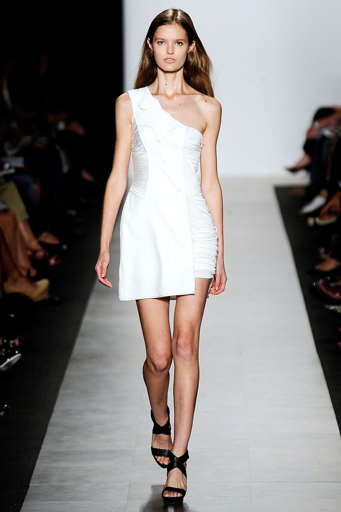 fitted white asymmetric dress