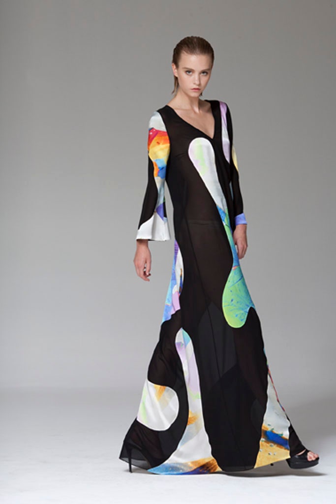 black multi-colored silk gown