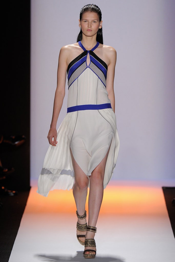 white and blue pleated midi dress