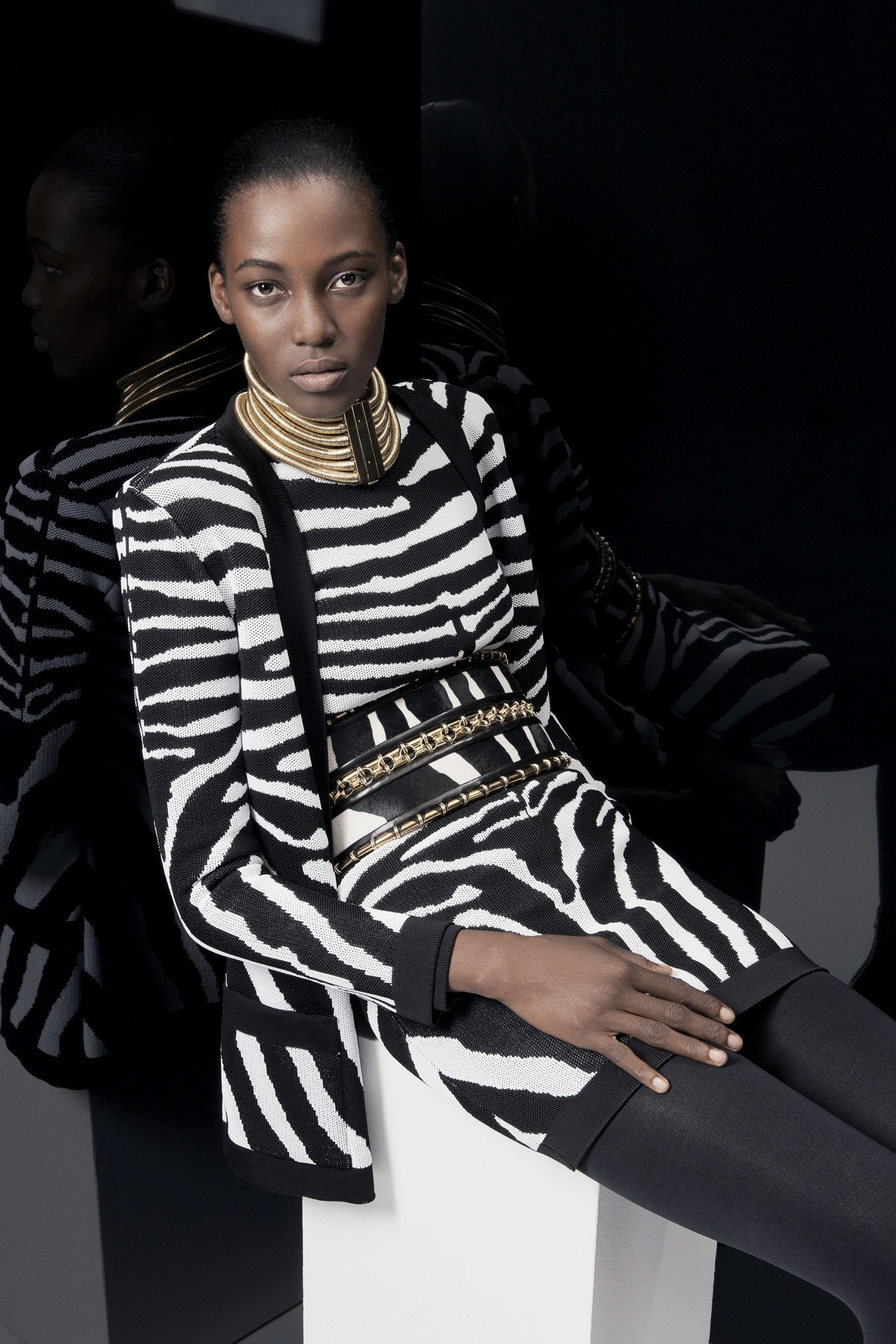 black and white striped blazer and dress