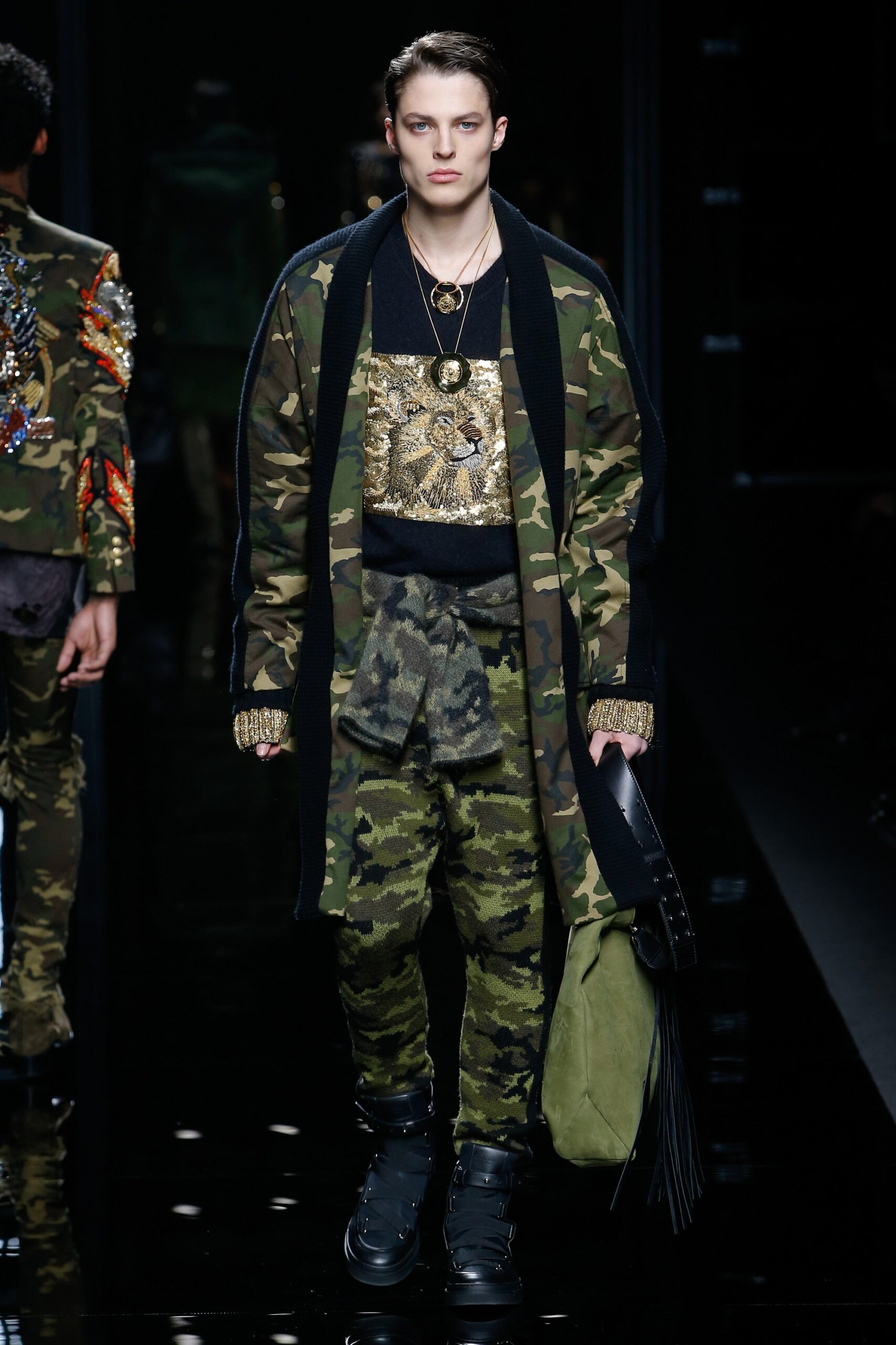 camouflage jacket and pants outfit