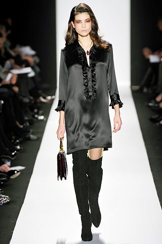 black silk long-sleeve collared fitted ruffled short dress