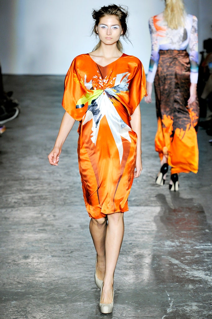 orange printed midi dress