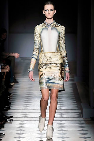 beige printed long-sleeve dress