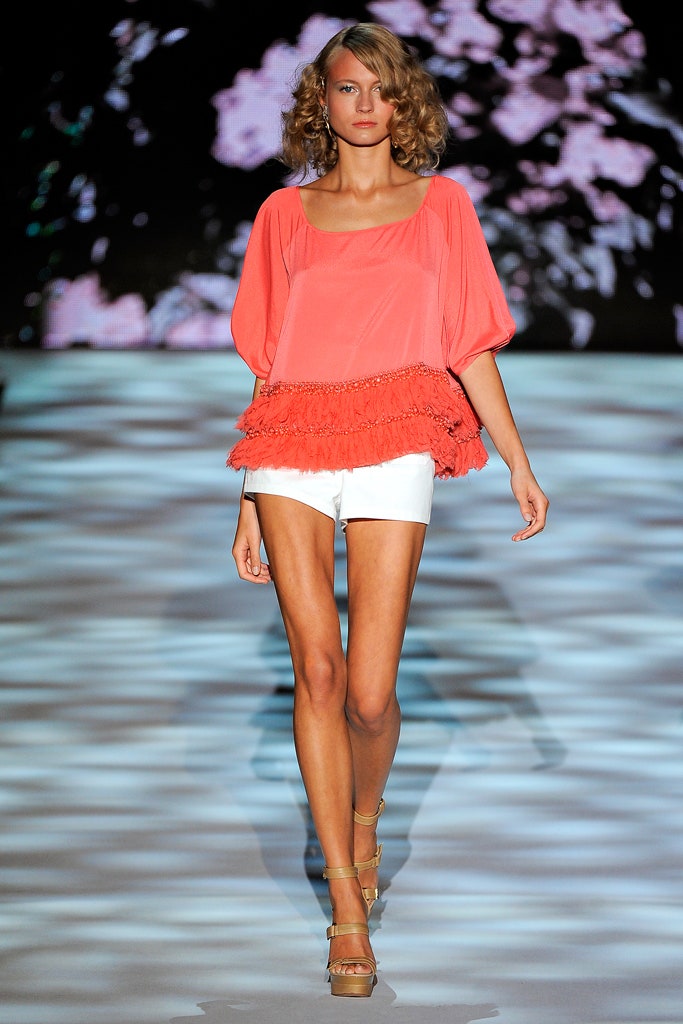 coral sleeveless square-neck relaxed ruffled top