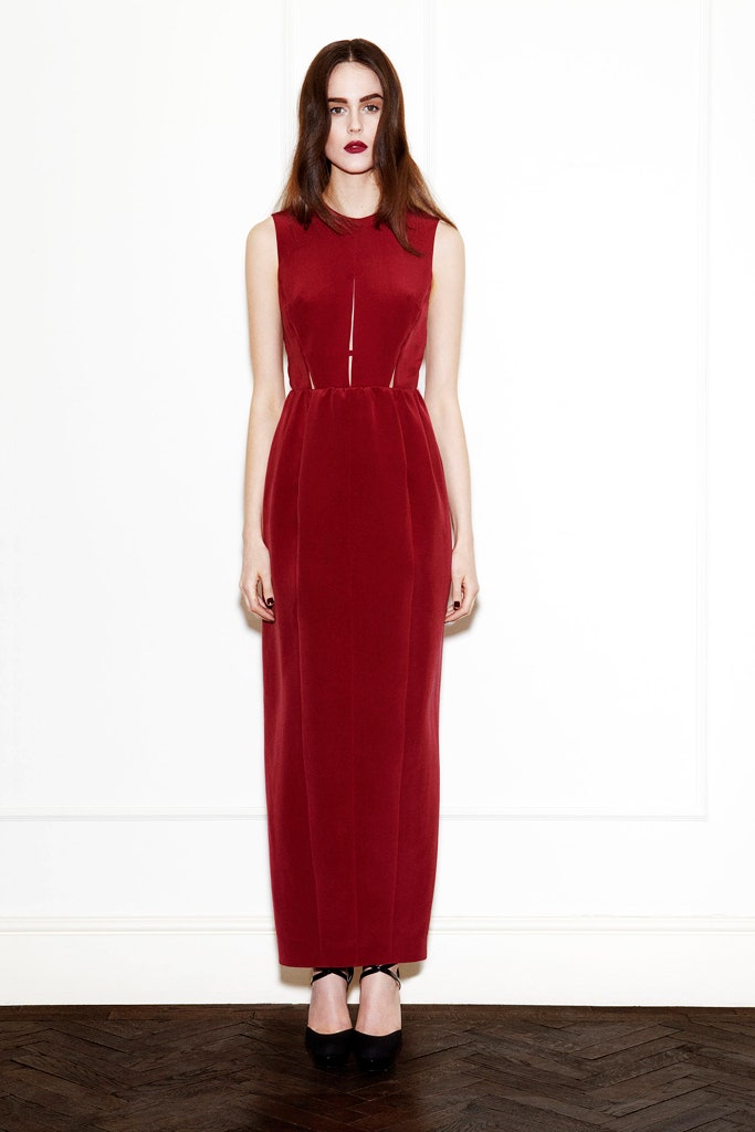 fitted red velvet gown
