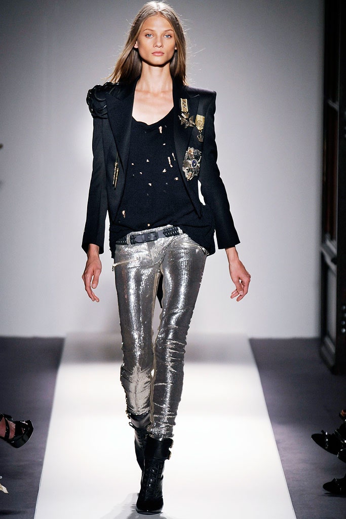 gray metallic slim zippered shiny pants