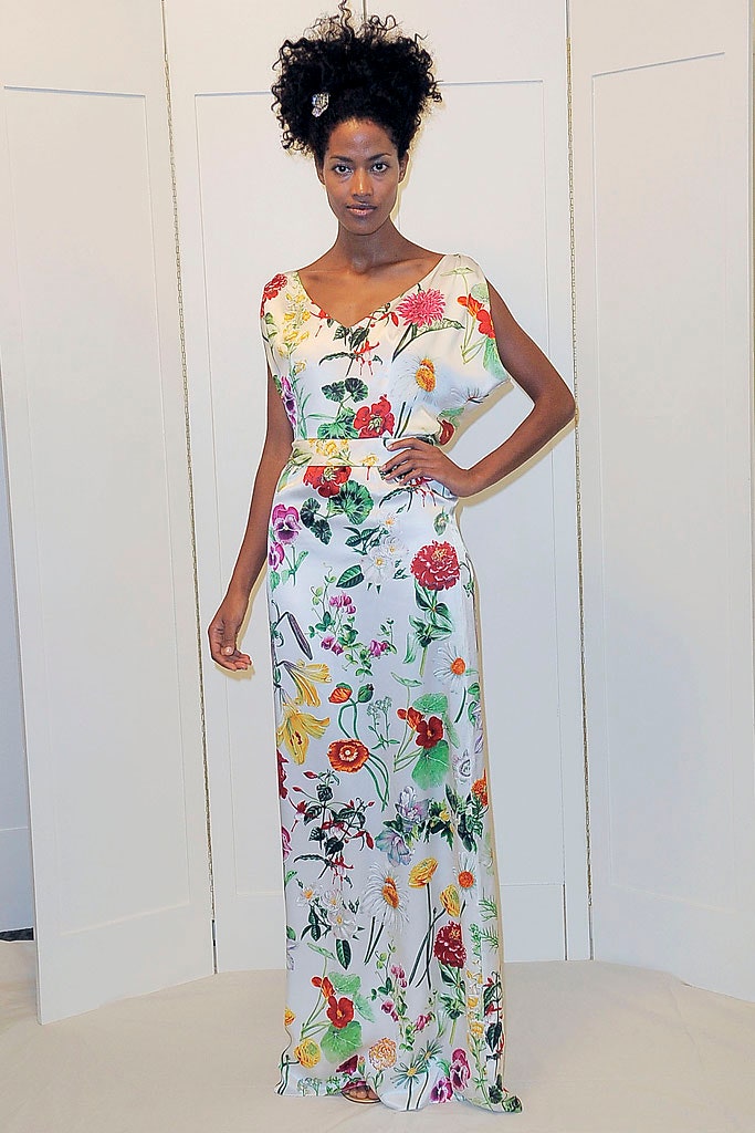 white floral silk gown