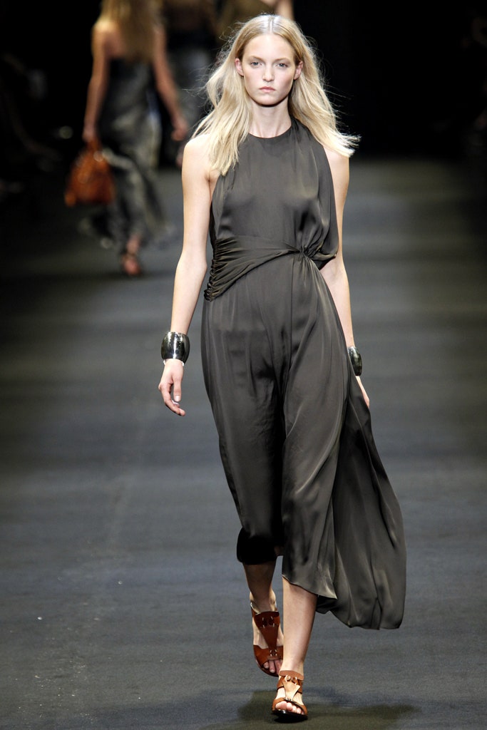 gray silk sleeveless dress