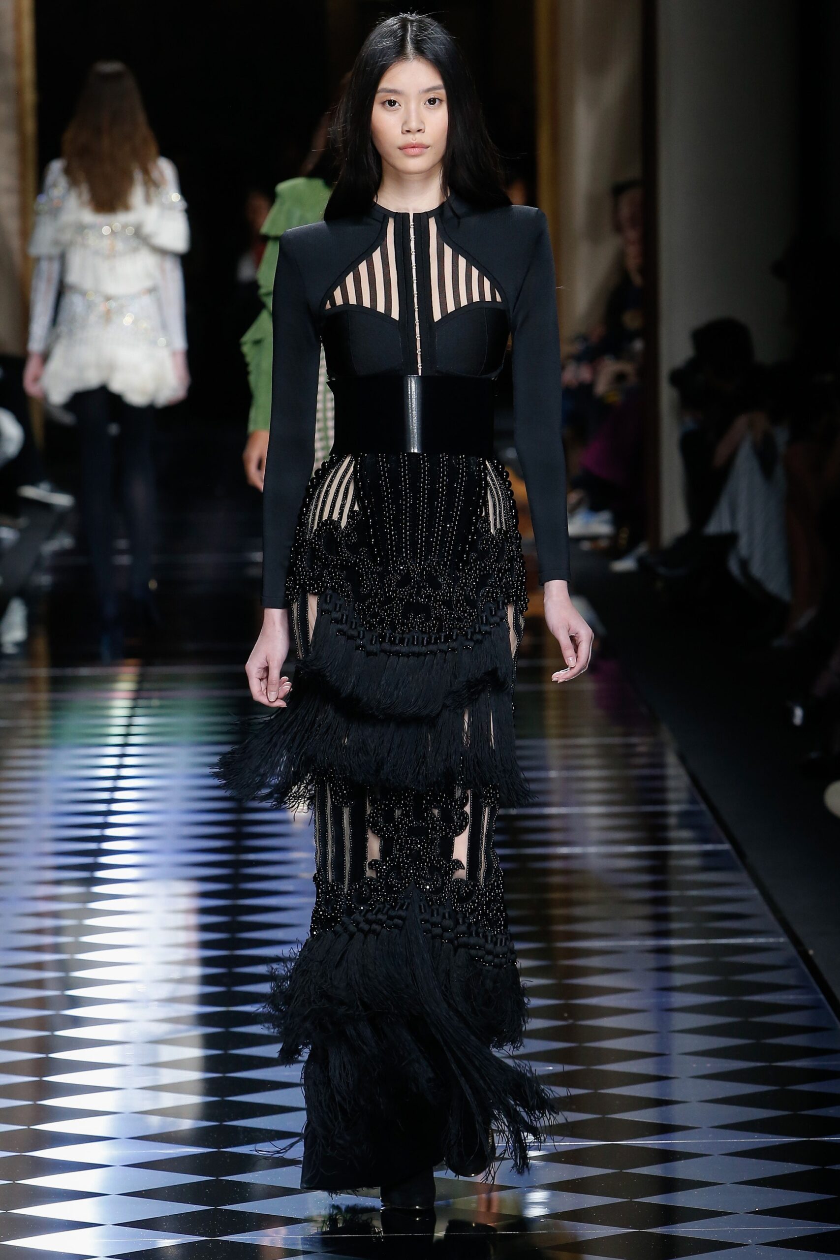 black silk fitted gown