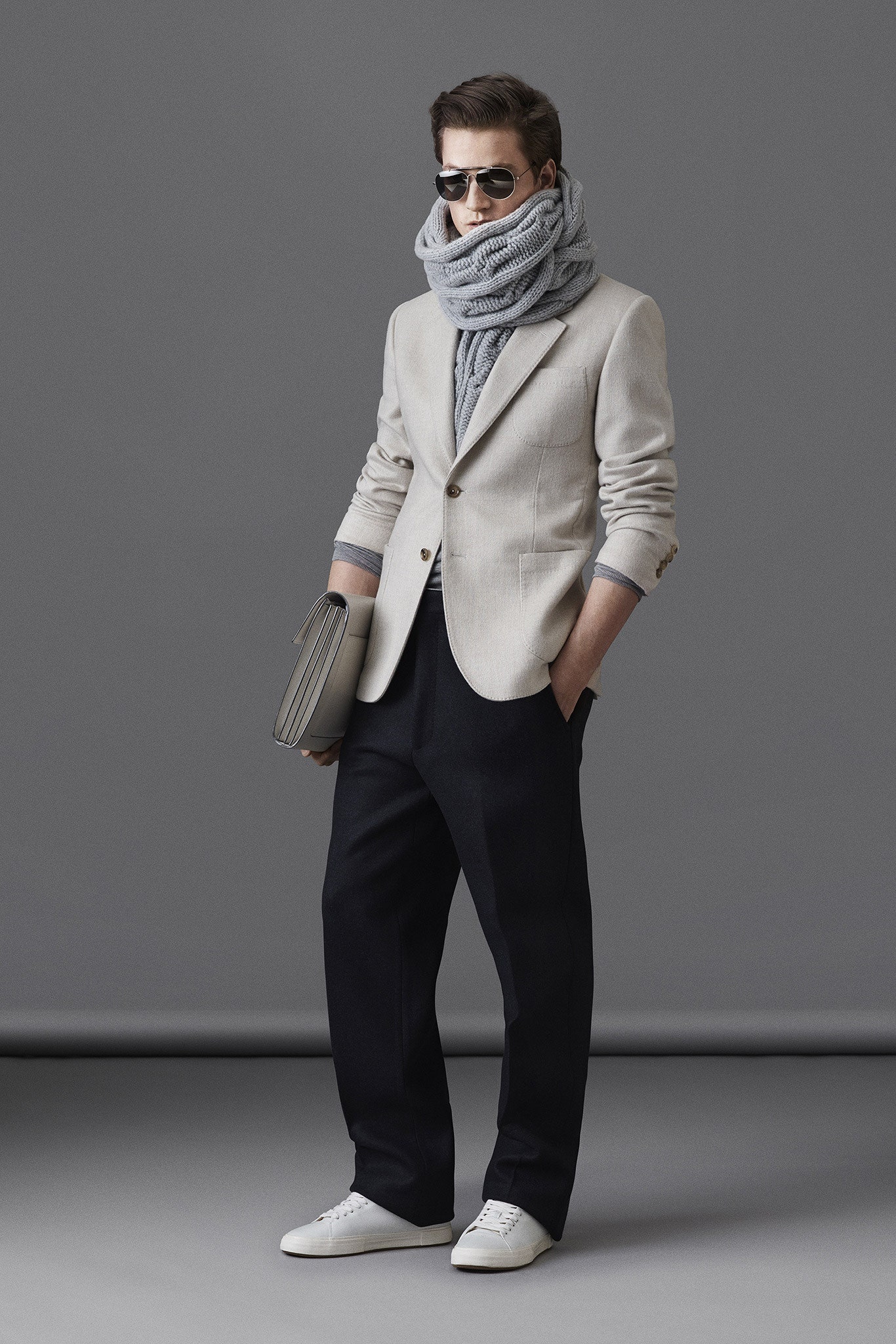 gray wool layered scarf