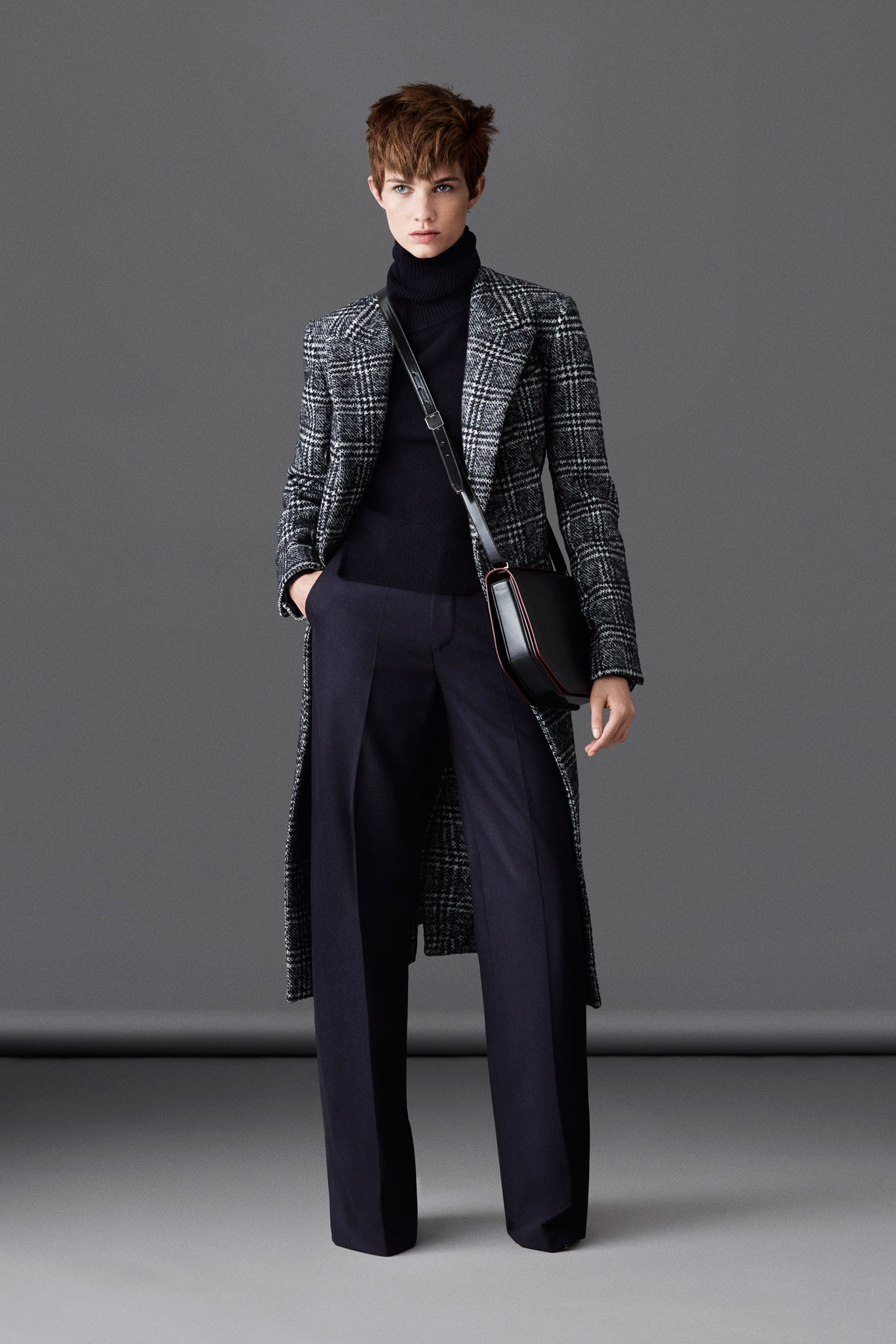 tailored black and gray coat
