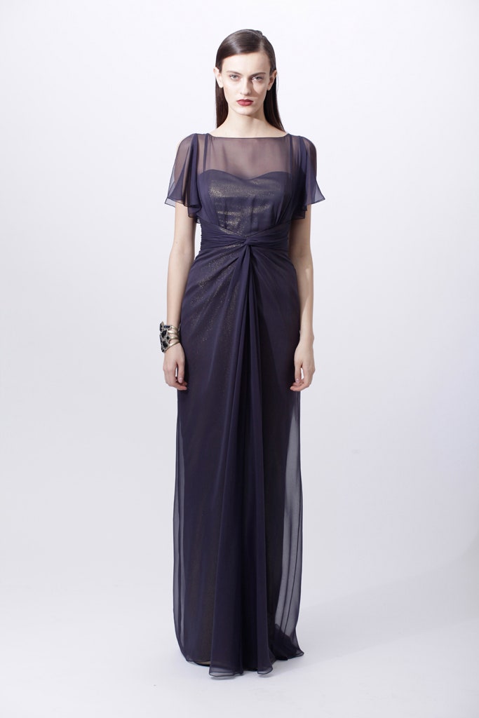 purple chiffon fitted gown