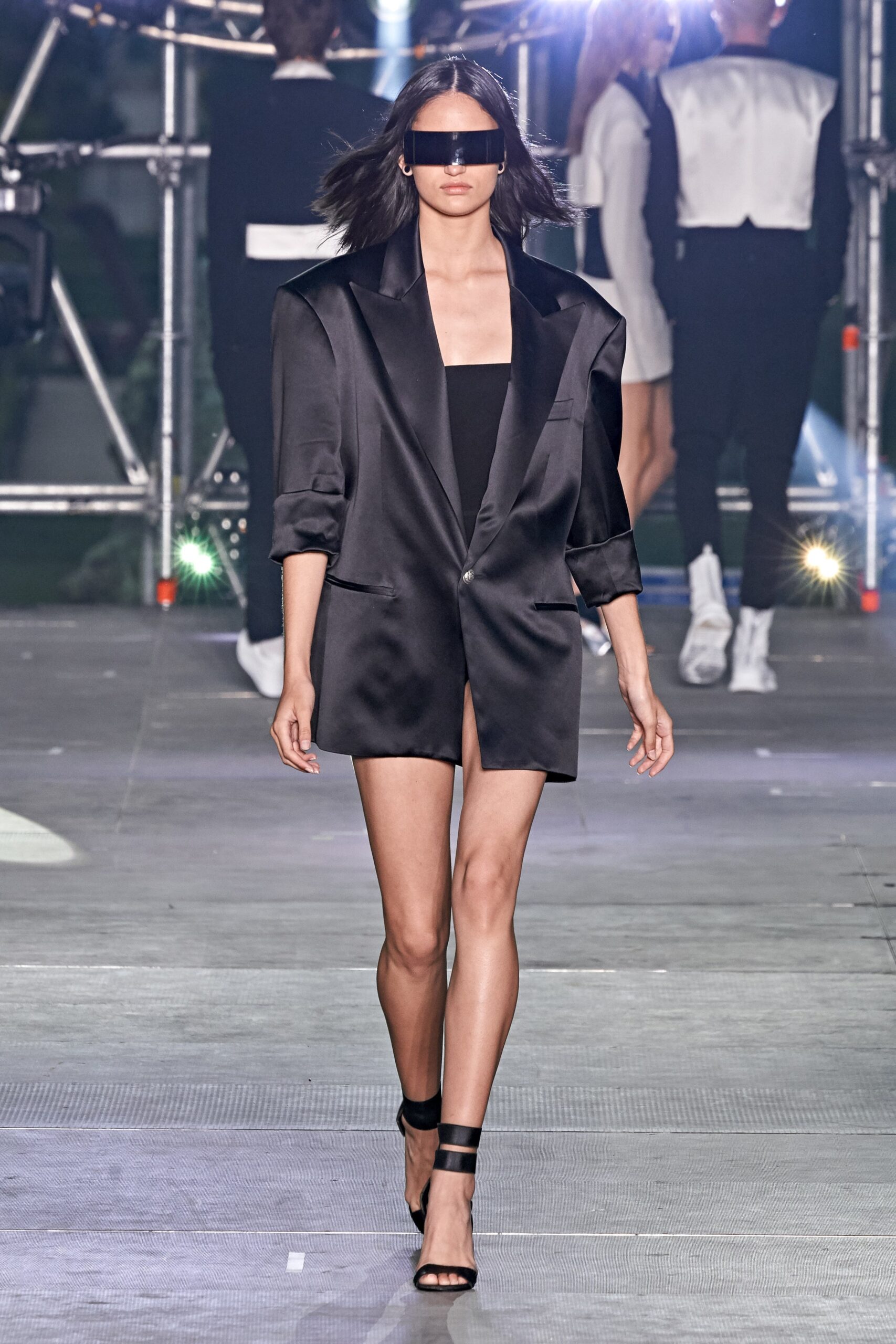 black silk fitted blazer and shorts