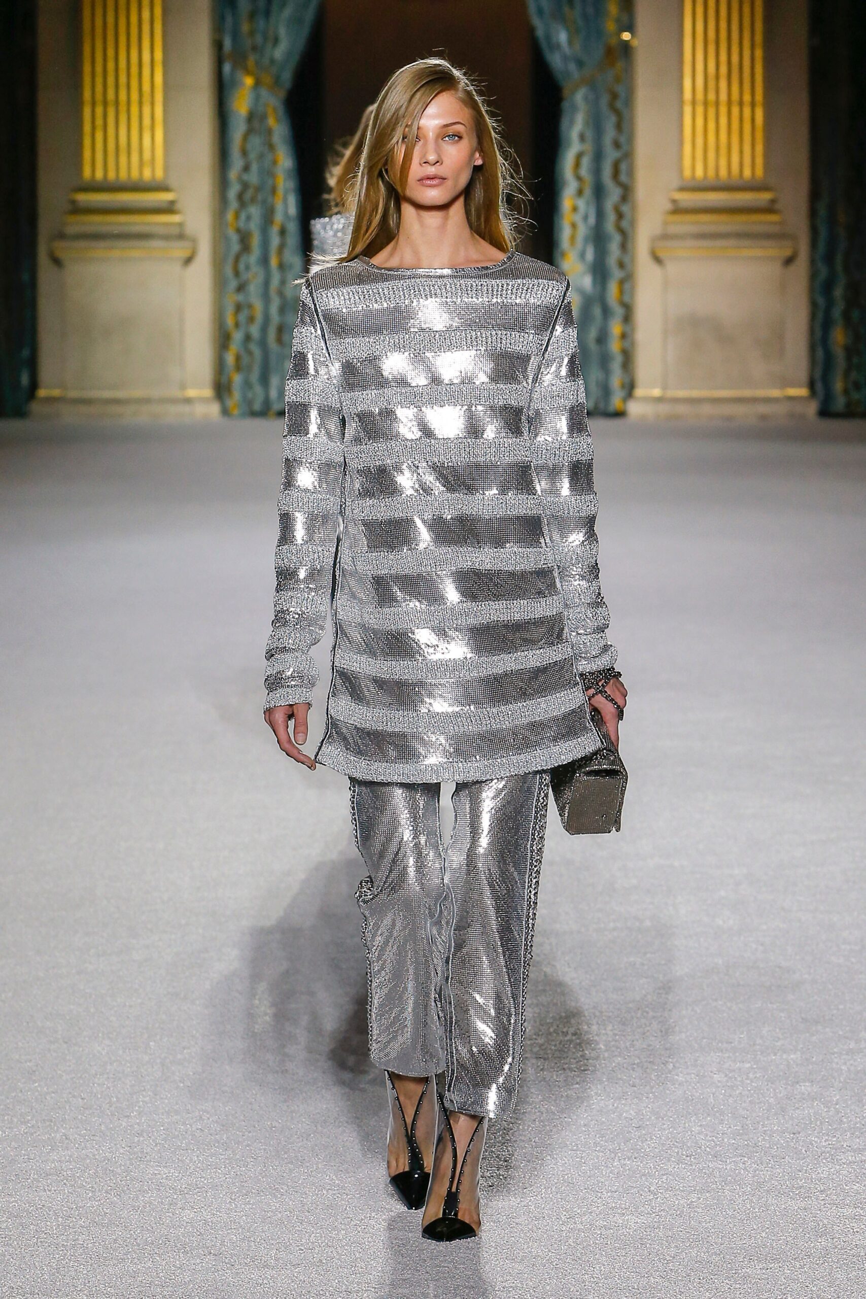 silver metallic relaxed top and pants