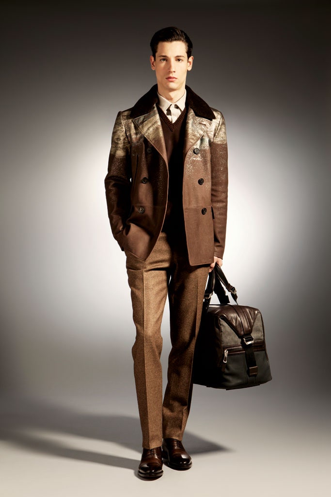 brown wool long-sleeve collared tailored color-blocked jacket