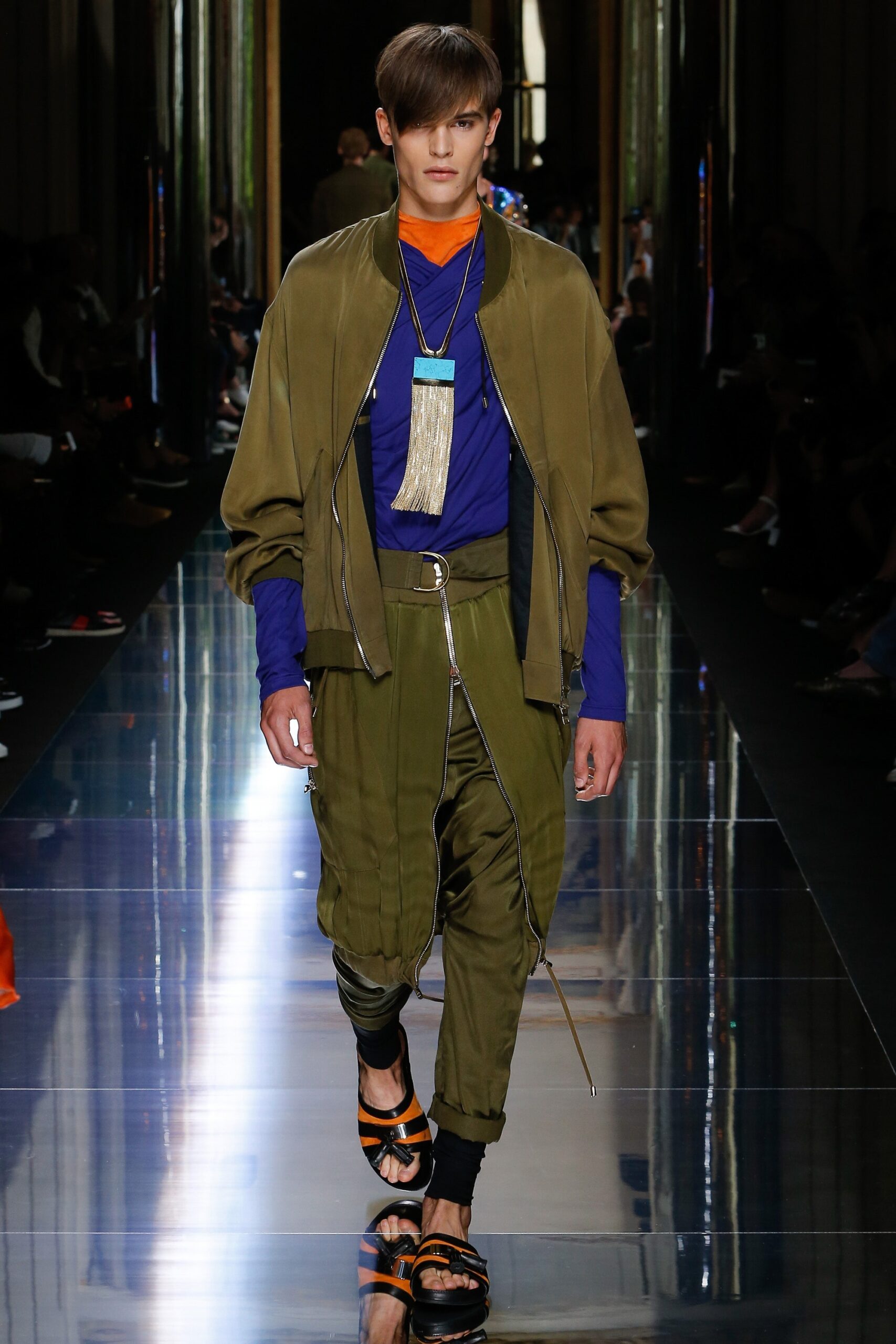 green cotton fitted zippered pants