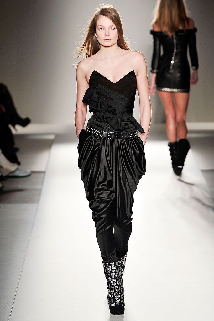 black silk strapless top and pants