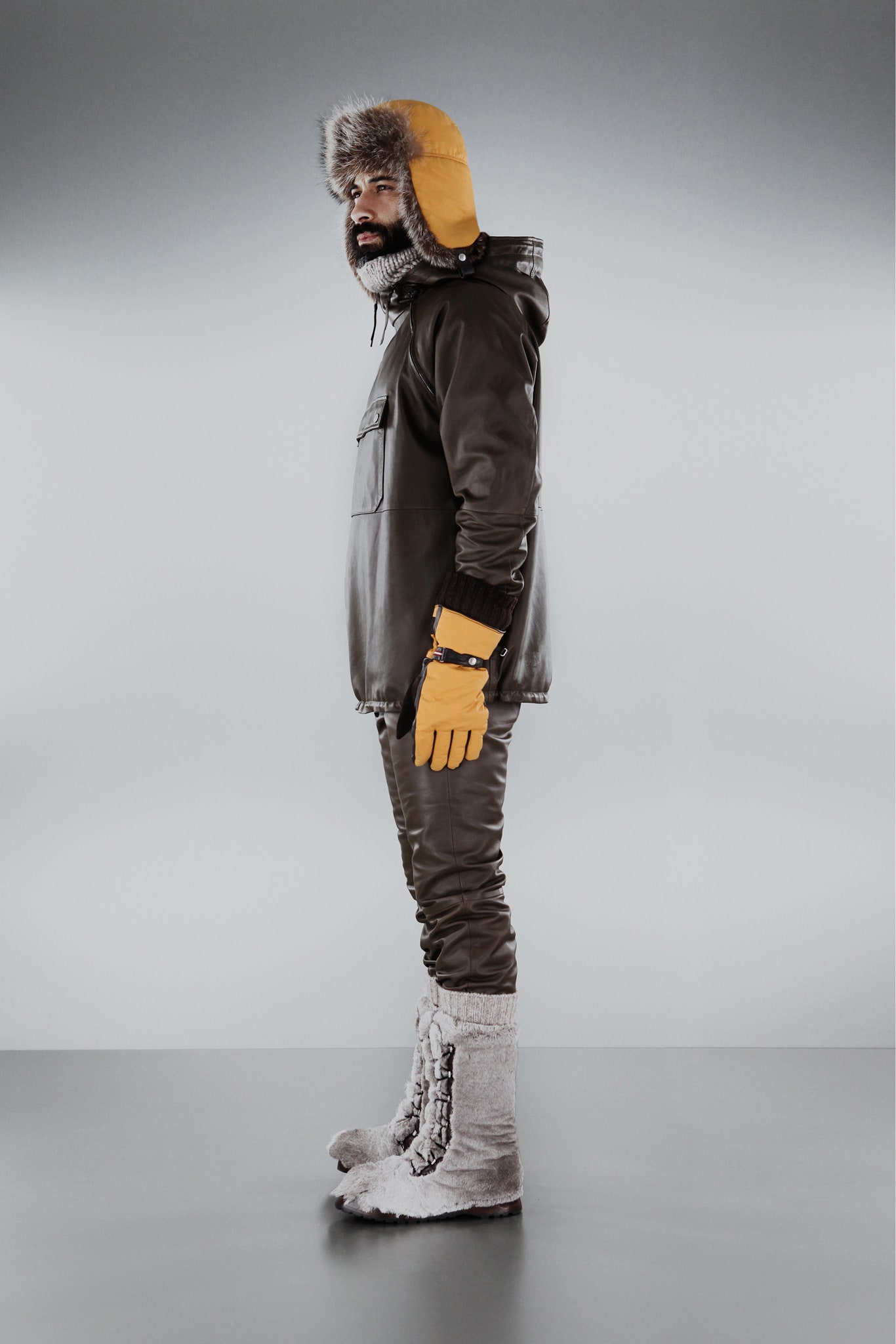 brown leather jacket and pants