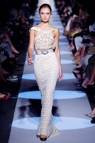 white lace fitted gown
