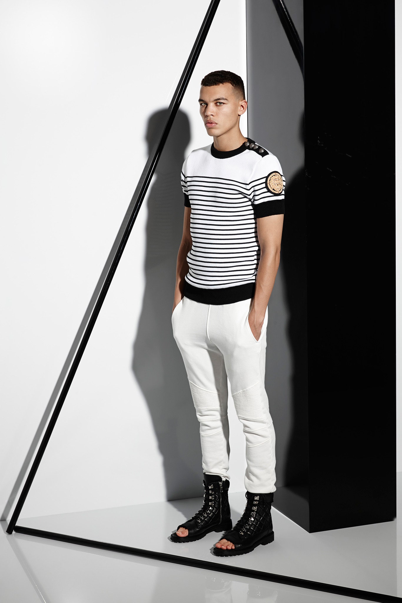 black and white striped top with relaxed pants