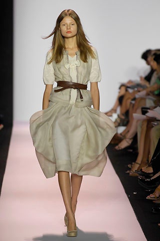 beige silk midi dress with brown belt