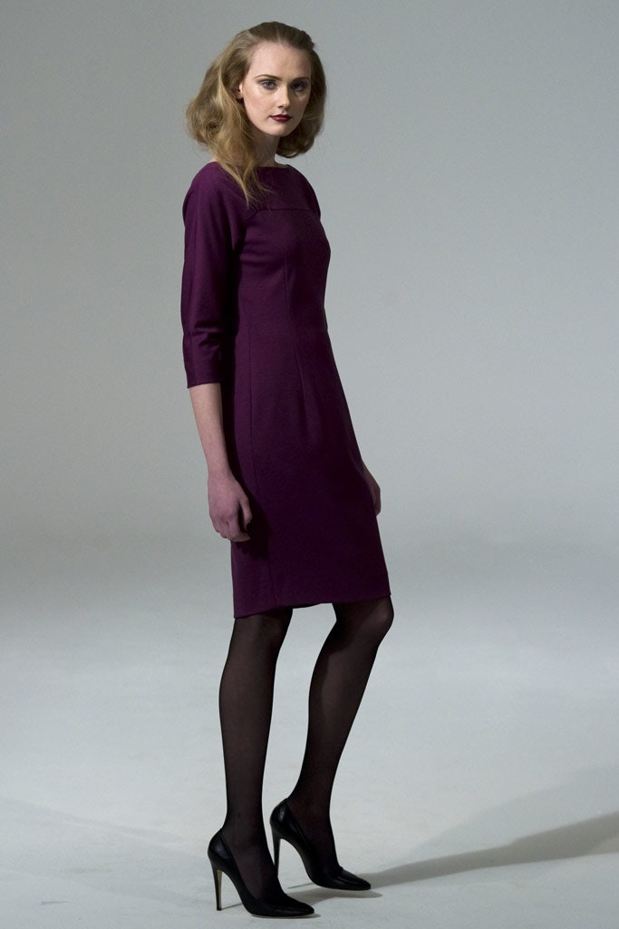 fitted purple midi dress