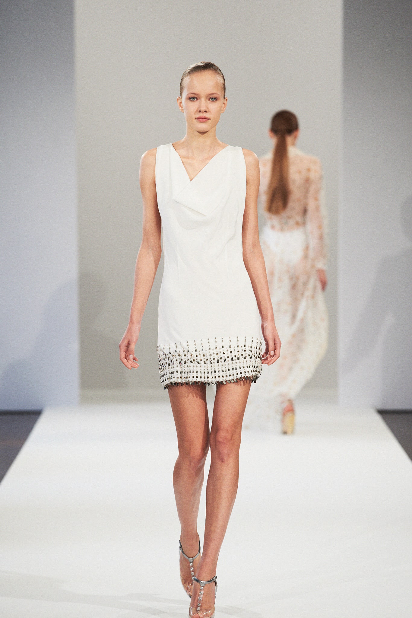 white silk sleeveless dress