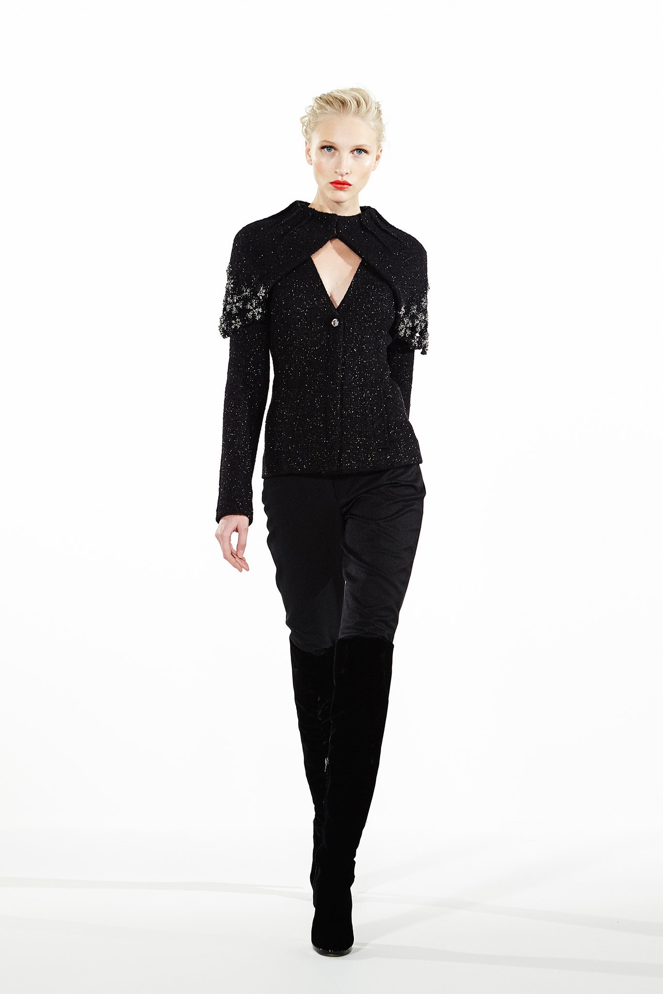 black velvet fitted jacket with cutout
