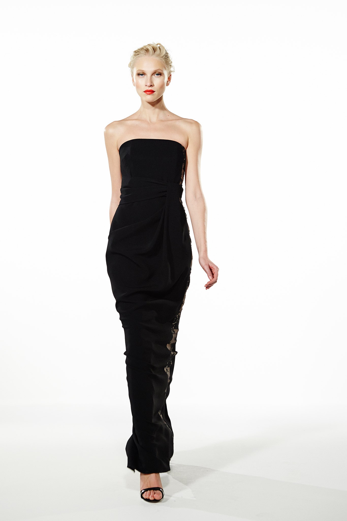 black silk strapless gown