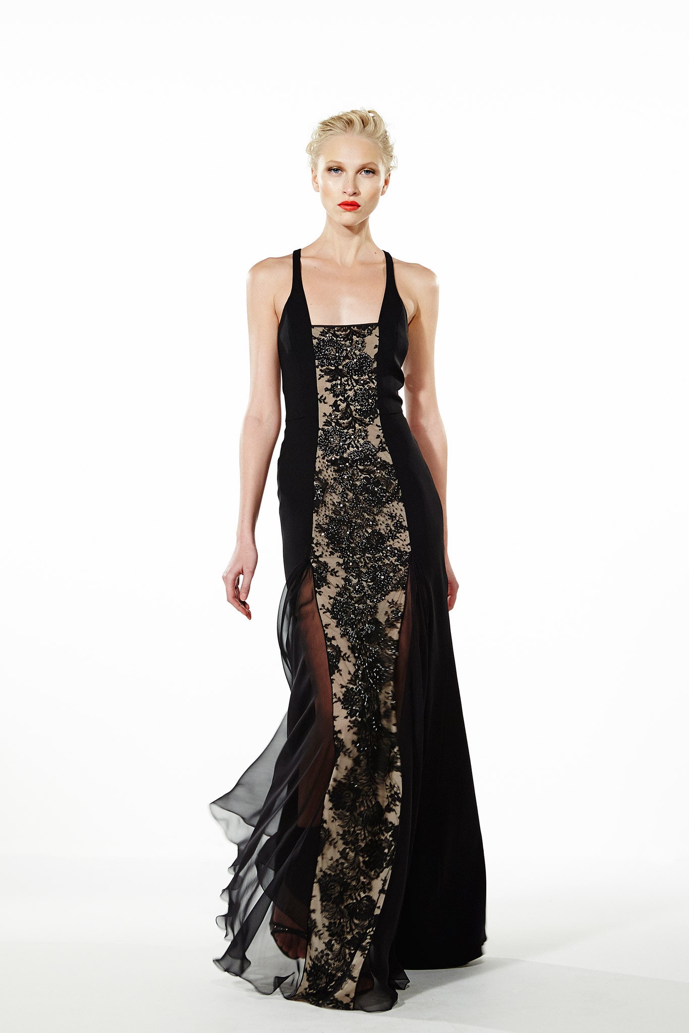 black silk embroidered gown