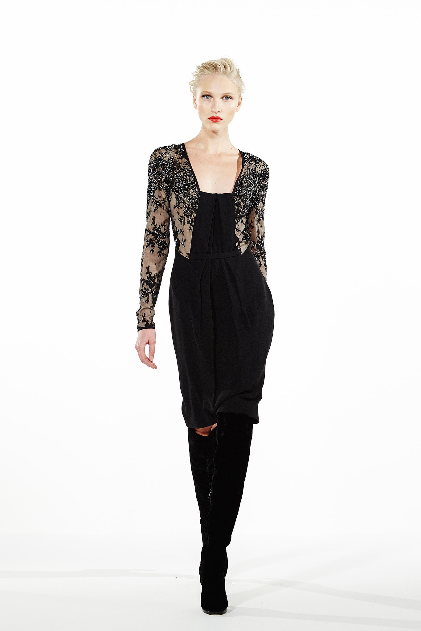 black silk embroidered dress