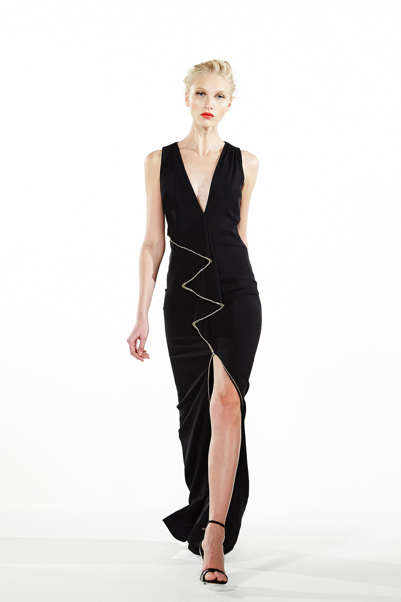 black silk sleeveless dress