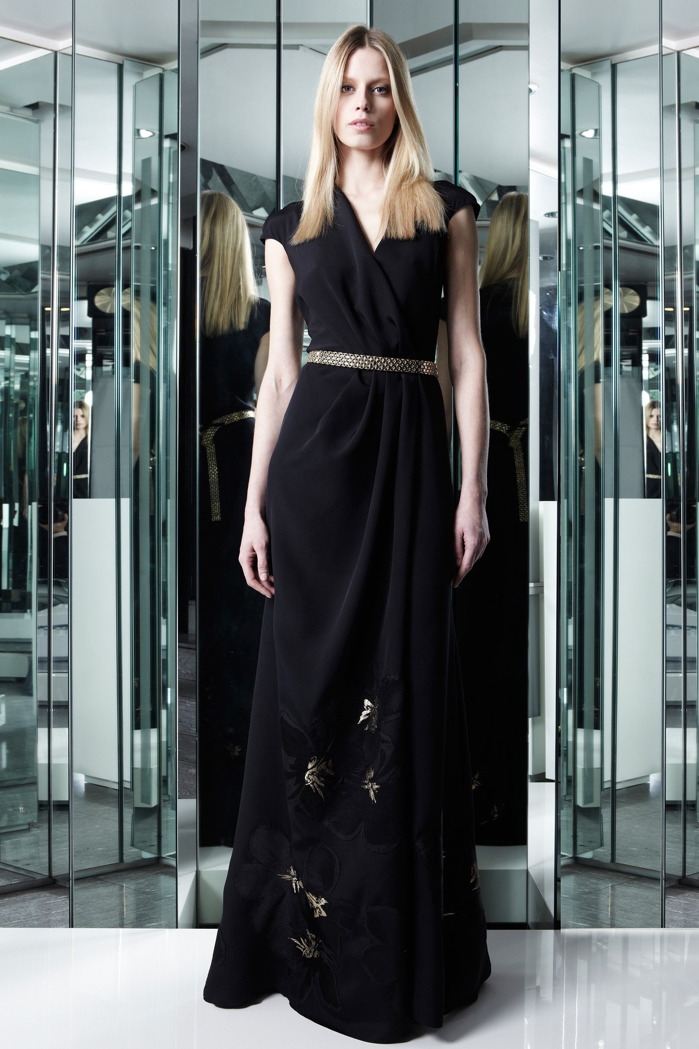 black silk fitted gown