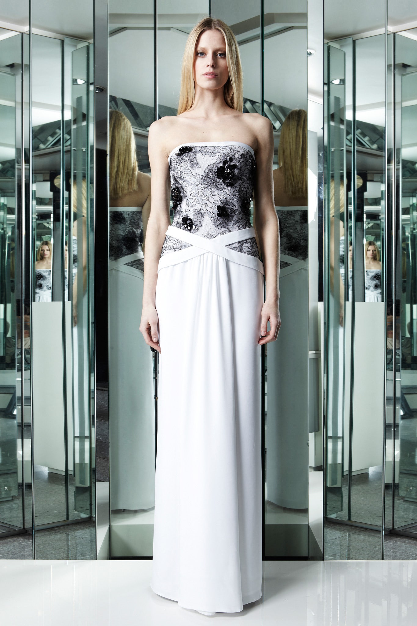 white and black embellished gown