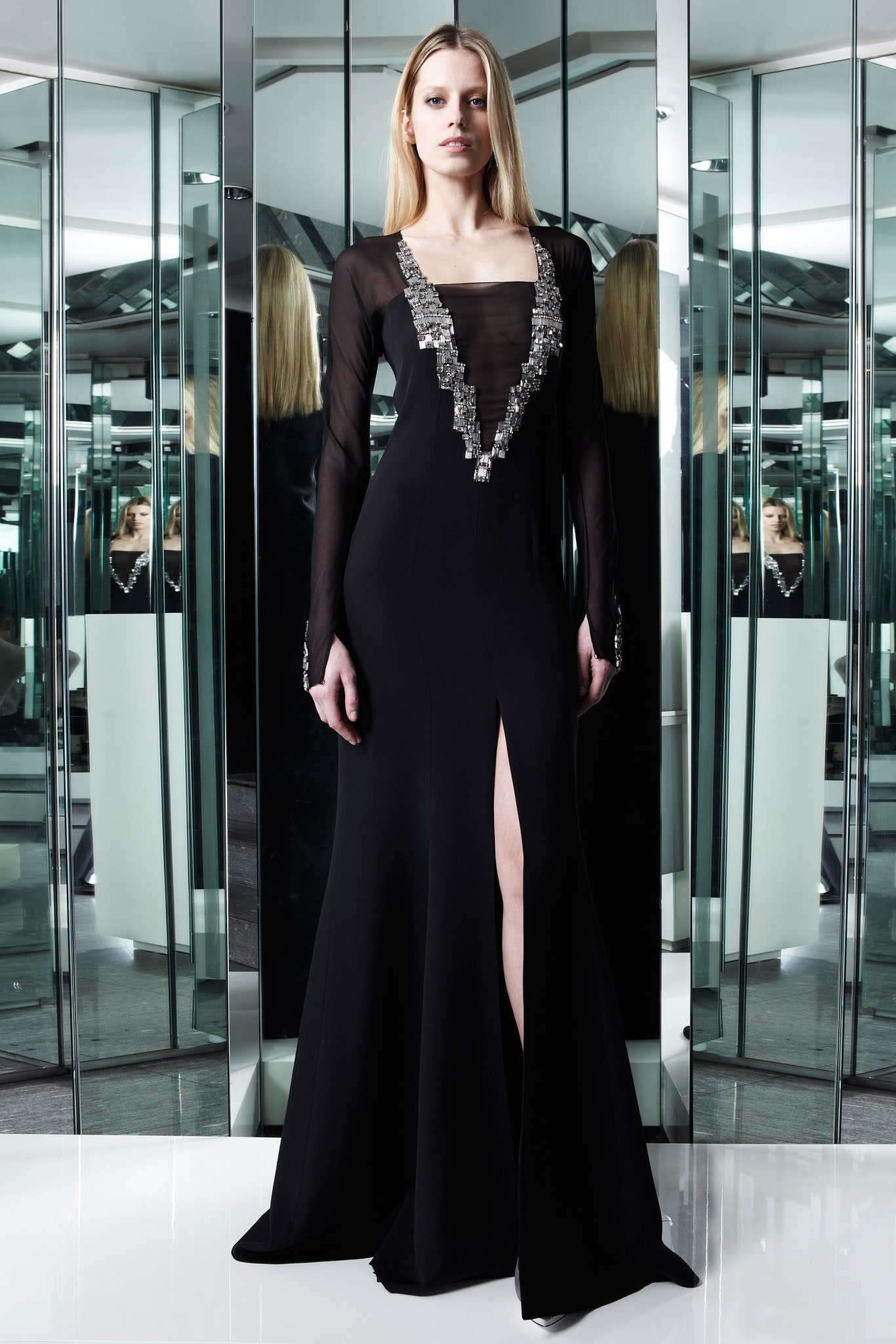 black silk fitted gown