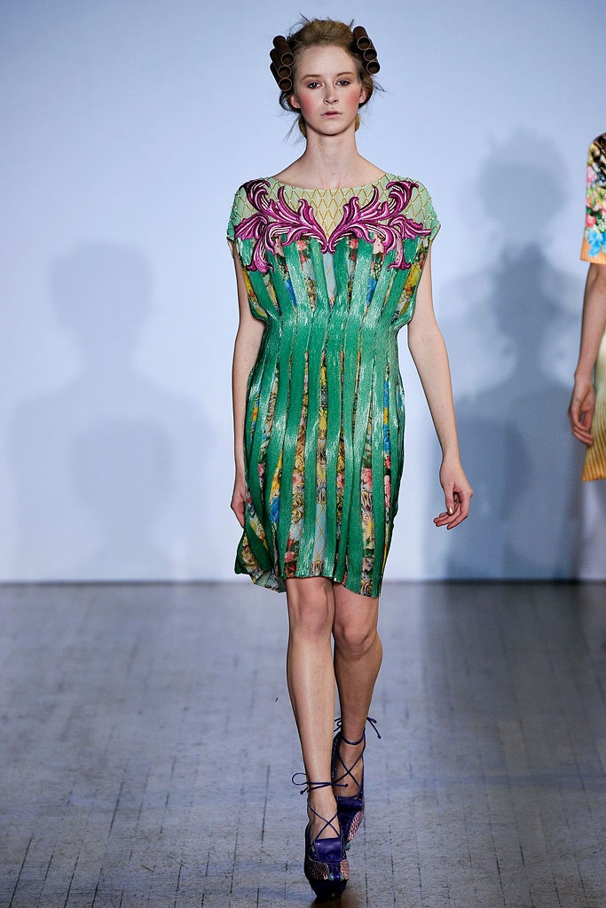 green pleated embroidered dress