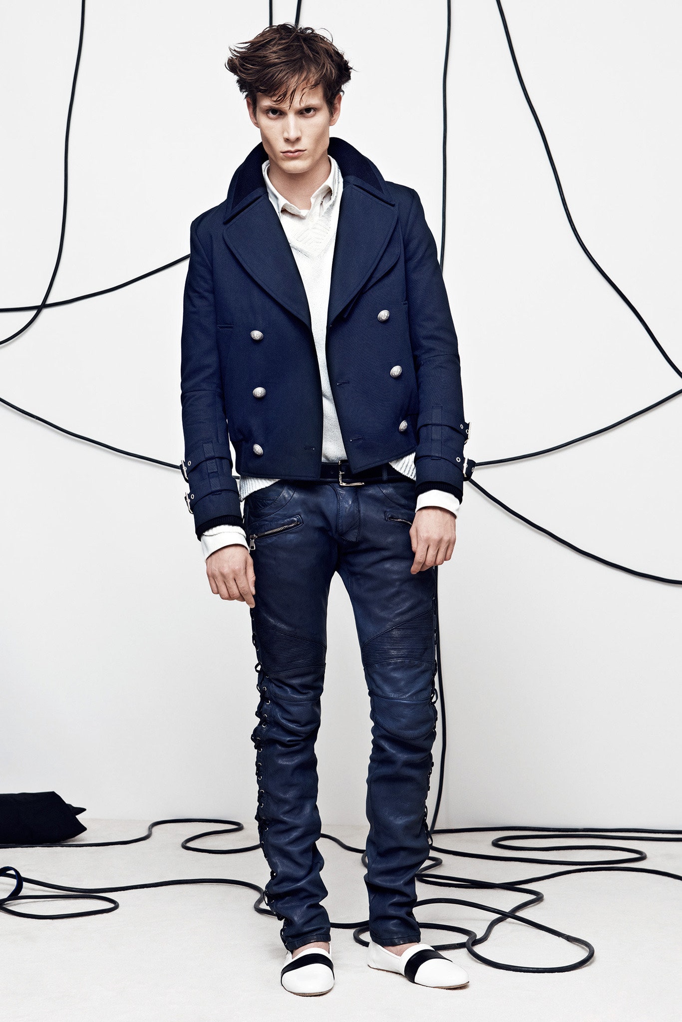 blue tailored jacket with white shirt