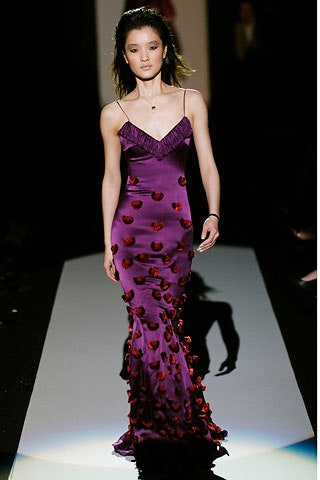 fitted purple silk gown