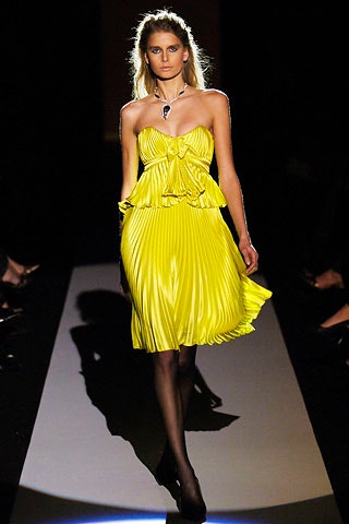 fitted yellow pleated dress